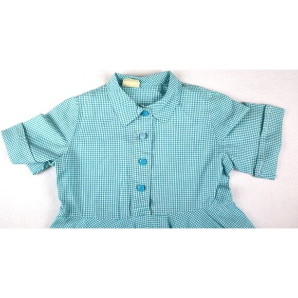 VINTAGE GIRL S BLUE PLAID CHECK DRESS - HONEYSUCKLE SEARS - Picture 2 of 5